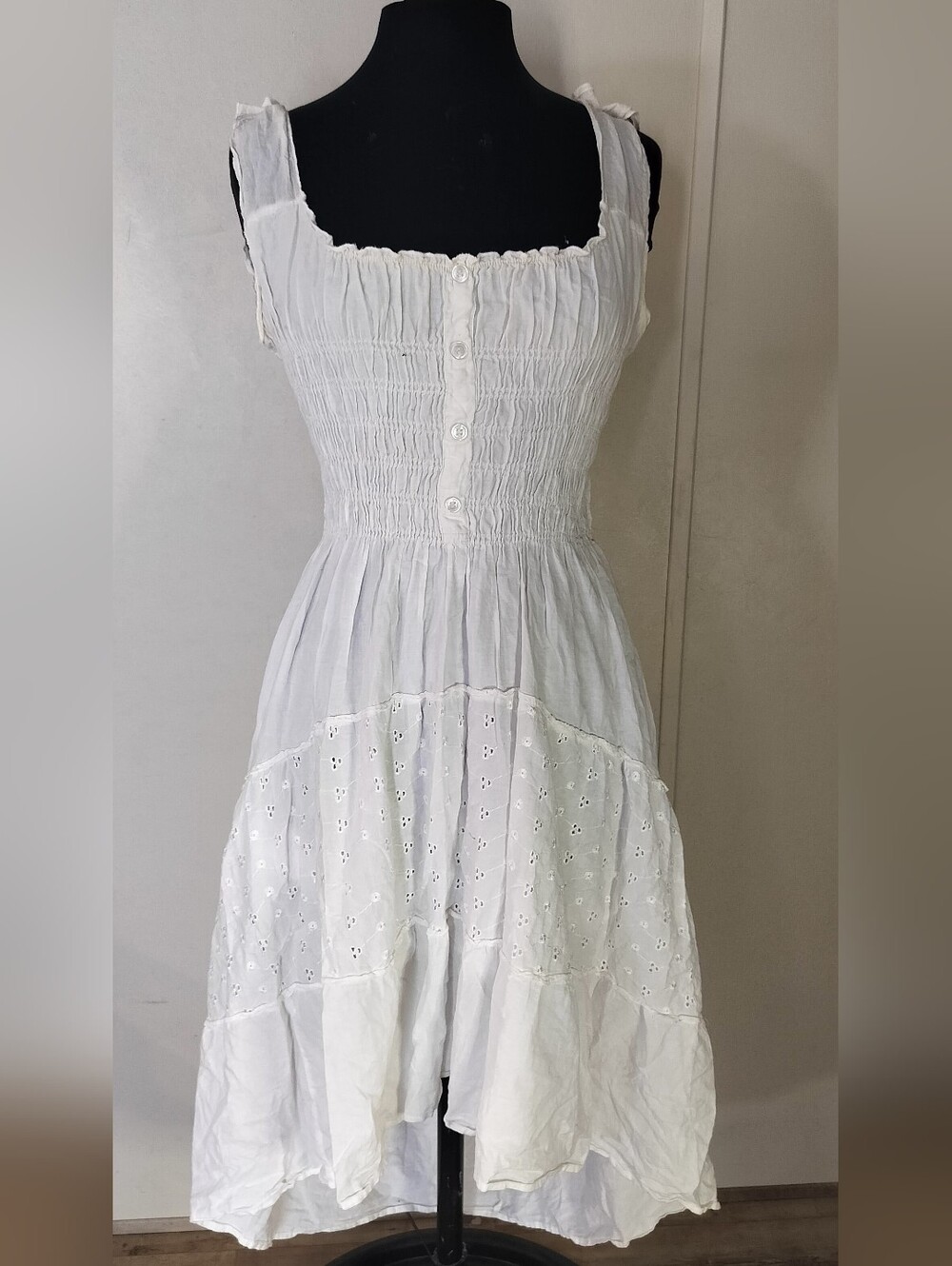 Speed Control White Eyelet Smocked Midi Dress